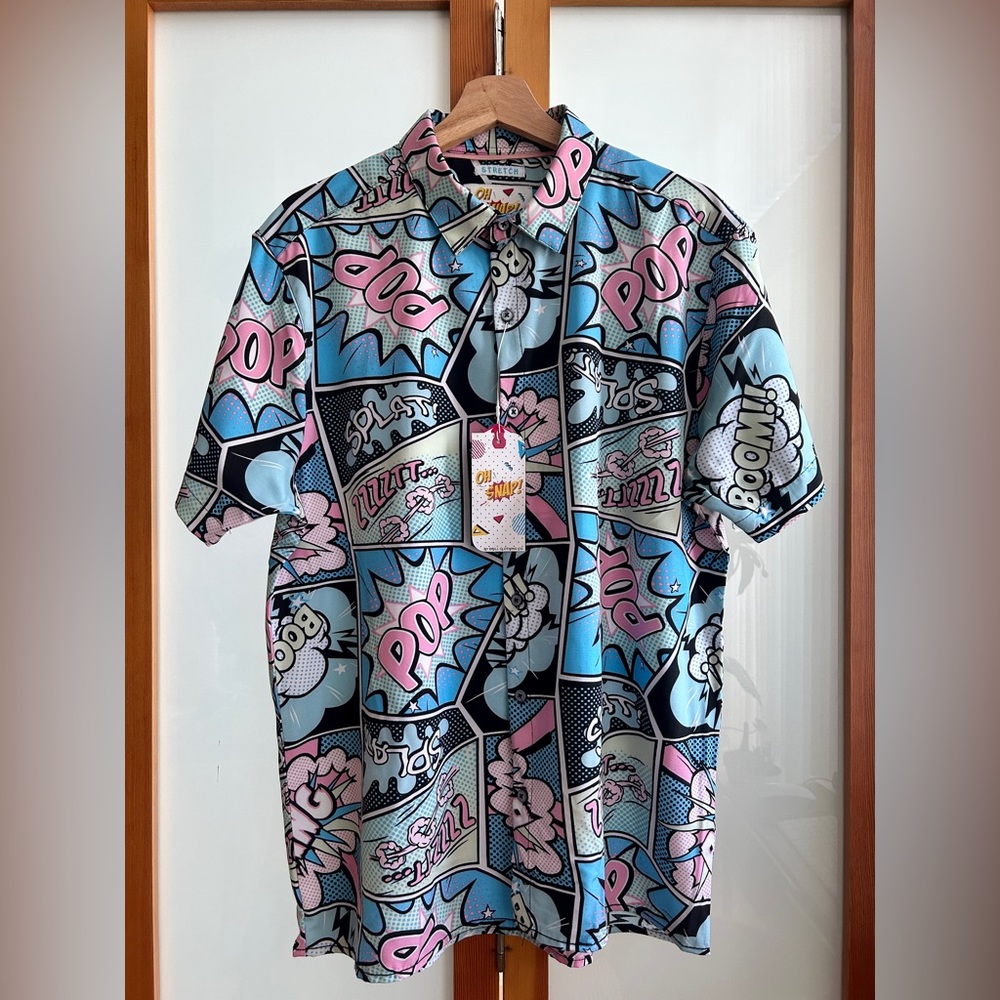 Retro comic short sleeve button up